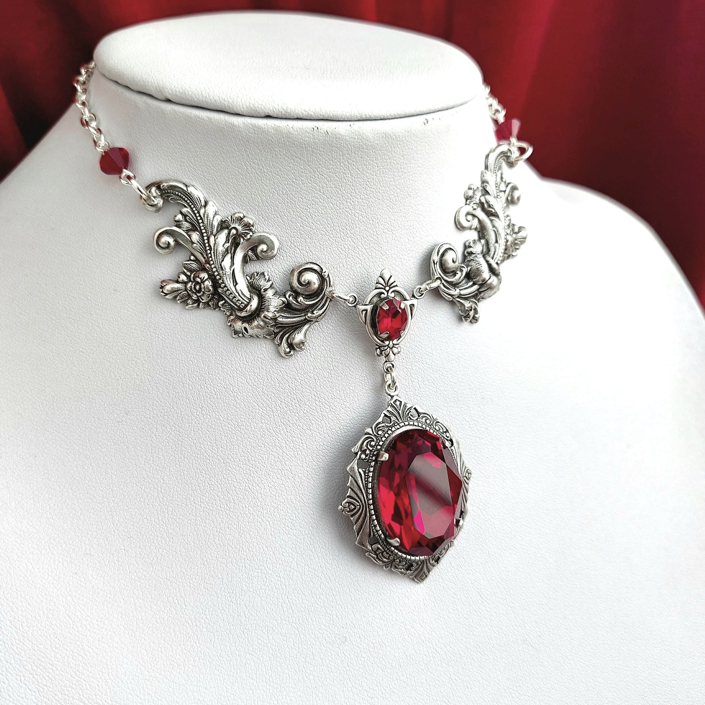 Gothic drop necklace, red drop necklace, necklace with red drops, silver necklace with drops, gothic necklace, goth necklace, goth jewellery, goth jewelry, vampire necklace, vampire choker, vampire drop necklace, blood drop necklace, blood drop choker, bl