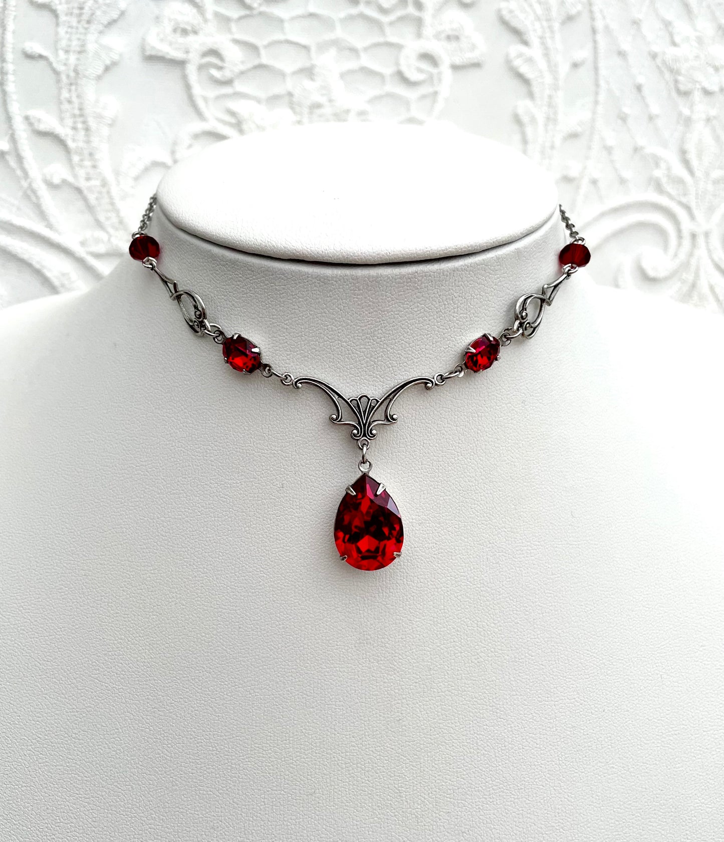 'Vesper' Necklace - Red Glass Drop Necklace
