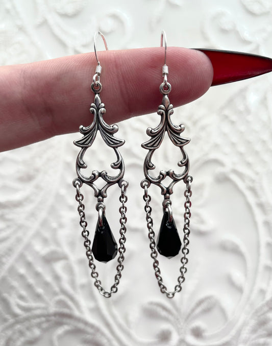 'Lenore' Drop Earrings (Death Black)