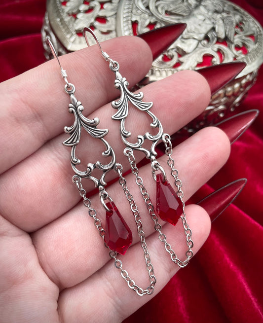 'Lenore' Drop Earrings (Blood Red)