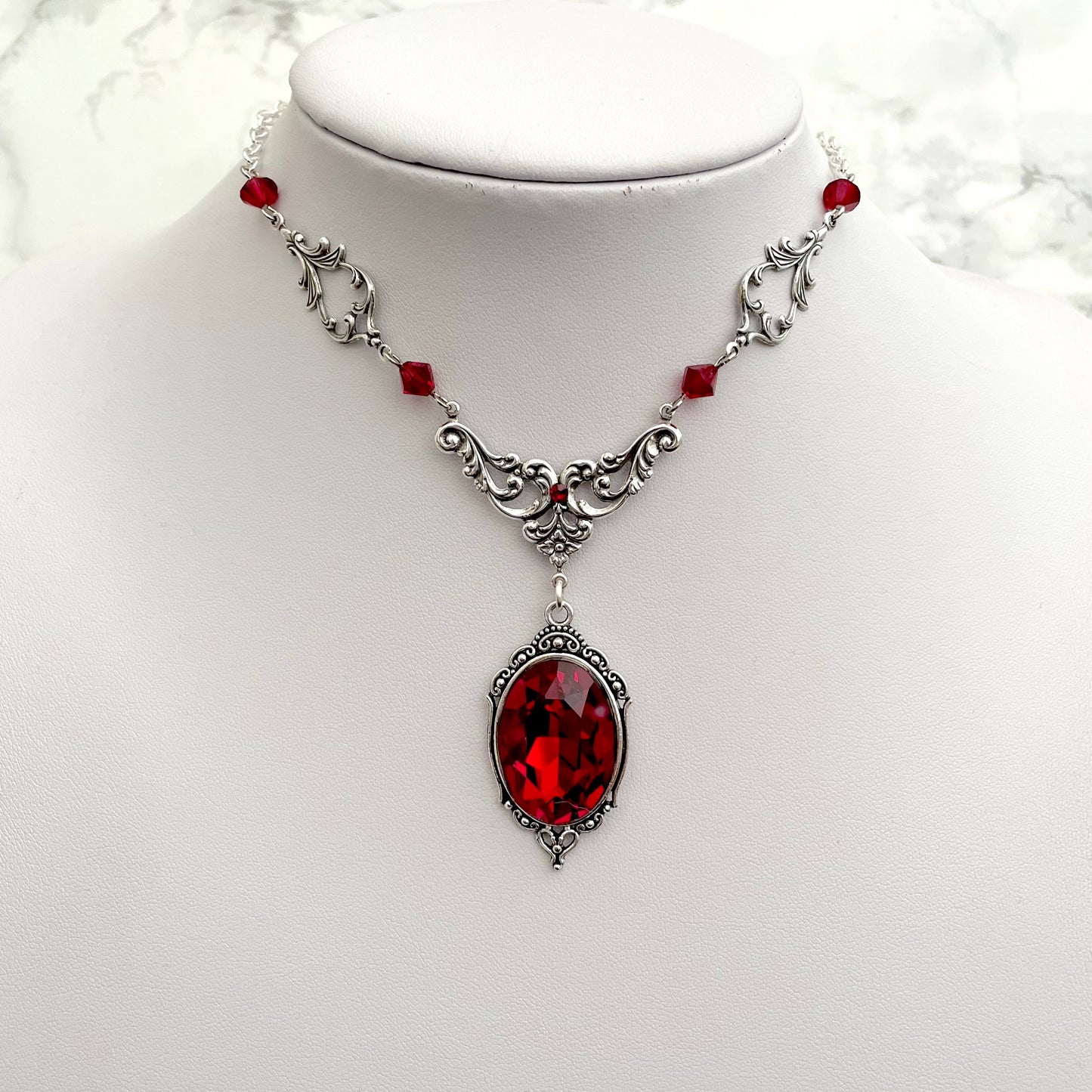 Gothic drop necklace, red drop necklace, necklace with red drops, silver necklace with drops, gothic necklace, goth necklace, goth jewellery, goth jewelry, vampire necklace, vampire choker, vampire drop necklace, blood drop necklace, blood drop choker, bl