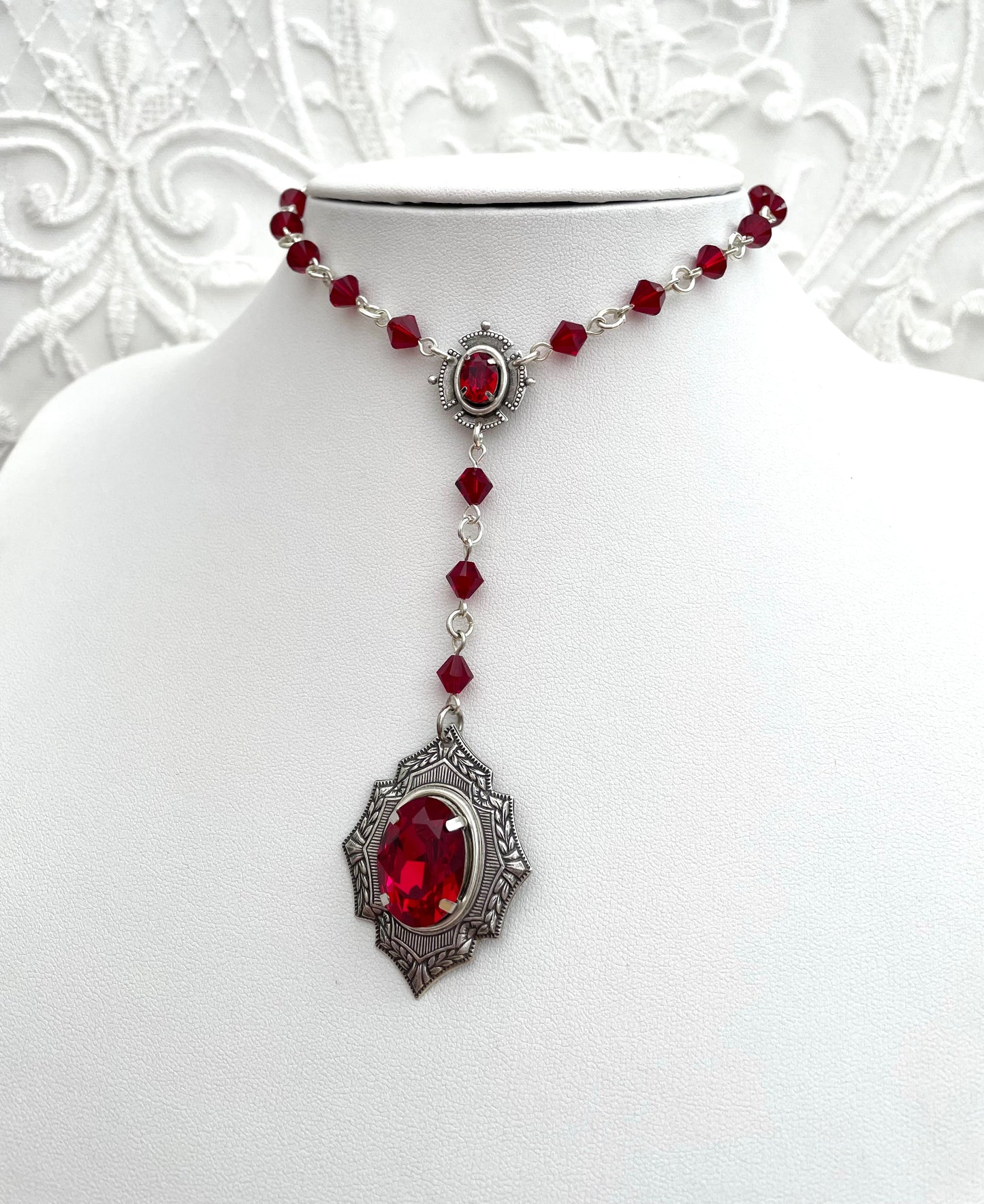 'Draconia' Lariat Y Shape Necklace (Blood Red)