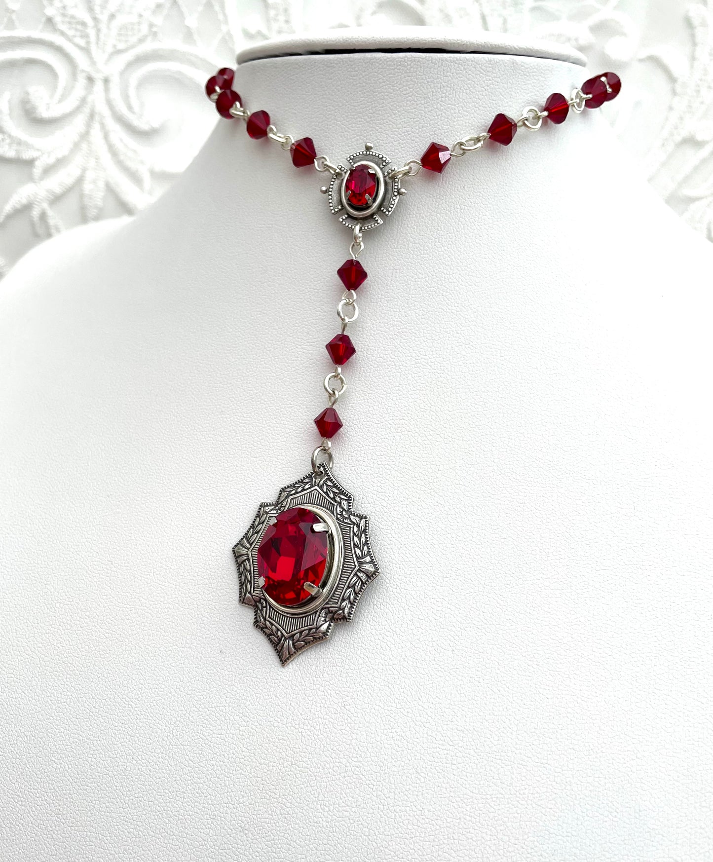 'Draconia' Lariat Y Shape Necklace (Blood Red)