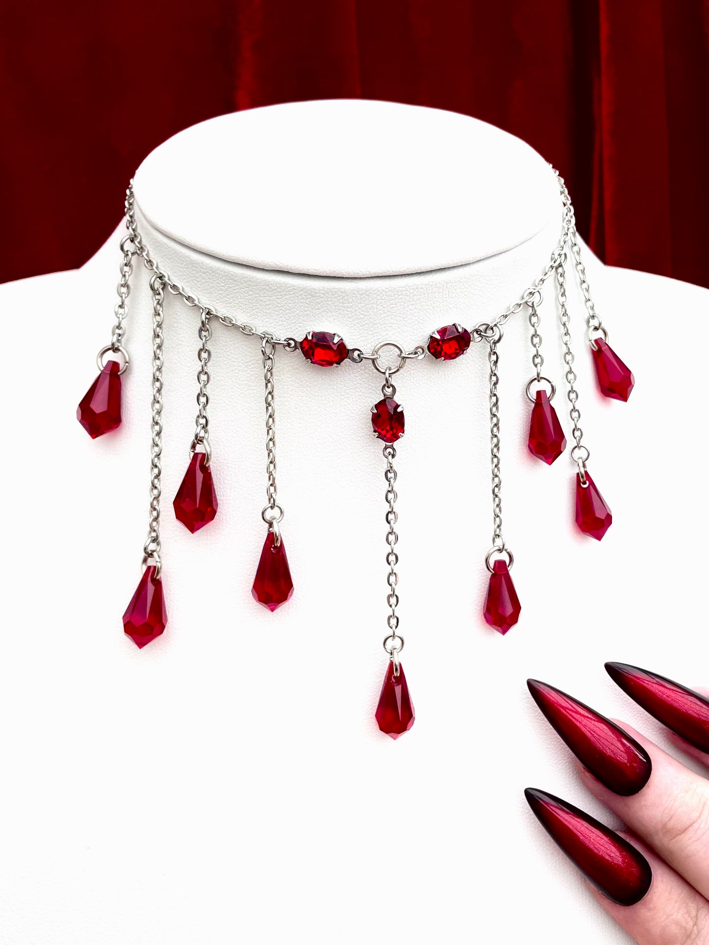 Dainty blood drop necklace, dainty necklace, dainty blood necklace, dainty drop necklace, dainty red drop necklace, Gothic drop necklace, red drop necklace, necklace with red drops, silver necklace with drops, gothic necklace, goth necklace, goth jeweller