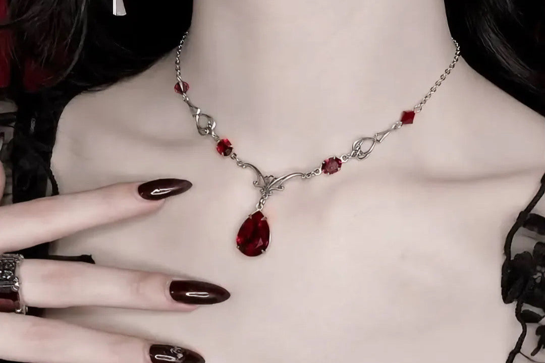 'Vesper' Necklace - Red Glass Drop Necklace