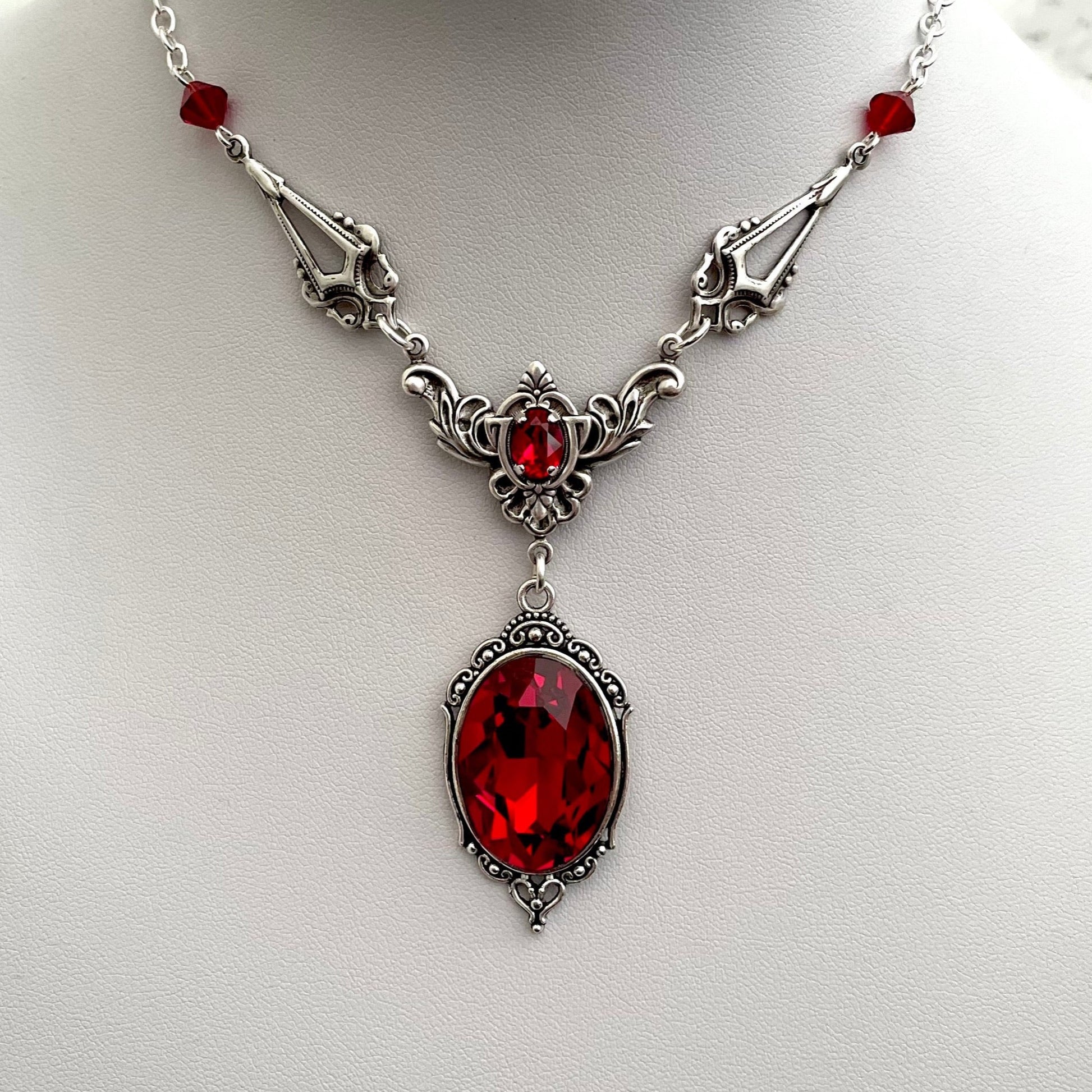 Gothic drop necklace, red drop necklace, necklace with red drops, silver necklace with drops, gothic necklace, goth necklace, goth jewellery, goth jewelry, vampire necklace, vampire choker, vampire drop necklace, blood drop necklace, blood drop choker, bl