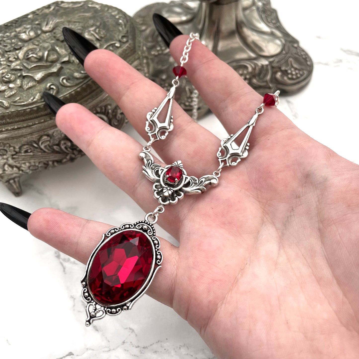 Gothic drop necklace, red drop necklace, necklace with red drops, silver necklace with drops, gothic necklace, goth necklace, goth jewellery, goth jewelry, vampire necklace, vampire choker, vampire drop necklace, blood drop necklace, blood drop choker, bl