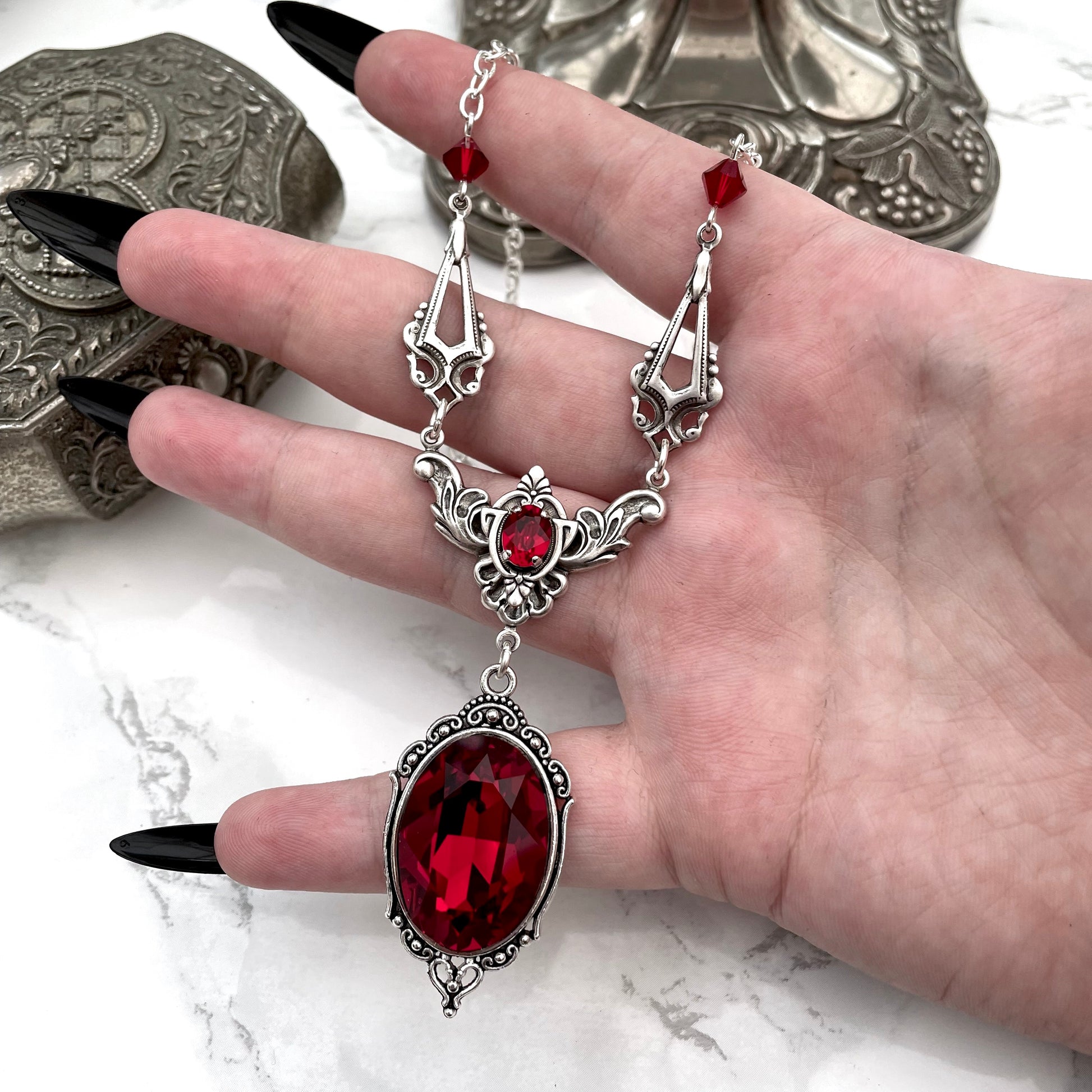 Gothic drop necklace, red drop necklace, necklace with red drops, silver necklace with drops, gothic necklace, goth necklace, goth jewellery, goth jewelry, vampire necklace, vampire choker, vampire drop necklace, blood drop necklace, blood drop choker, bl