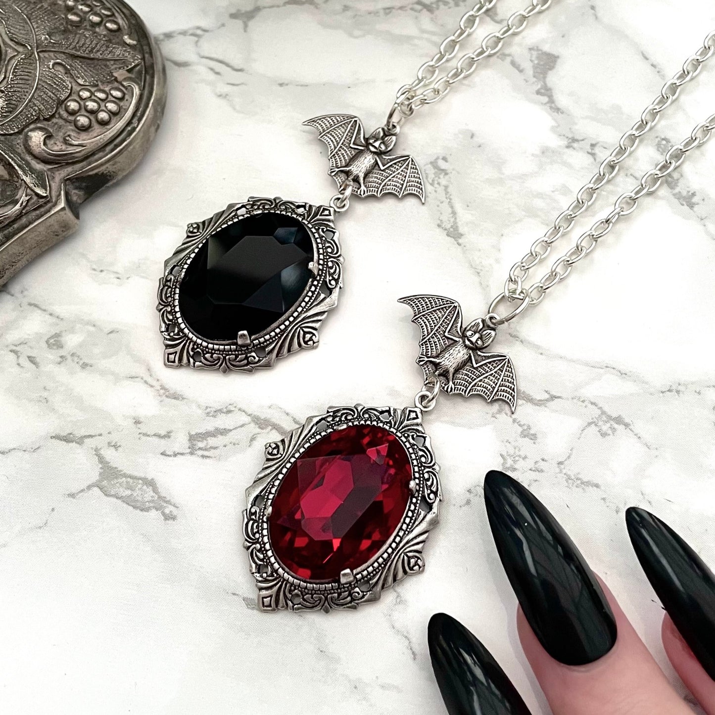 Bat necklace, silver bat necklace, bat necklace with red drop, silver bat necklace, dainty bat necklace, dainty goth necklace, Gothic drop necklace, red drop necklace, necklace with red drops, silver necklace with drops, gothic necklace, goth necklace, g