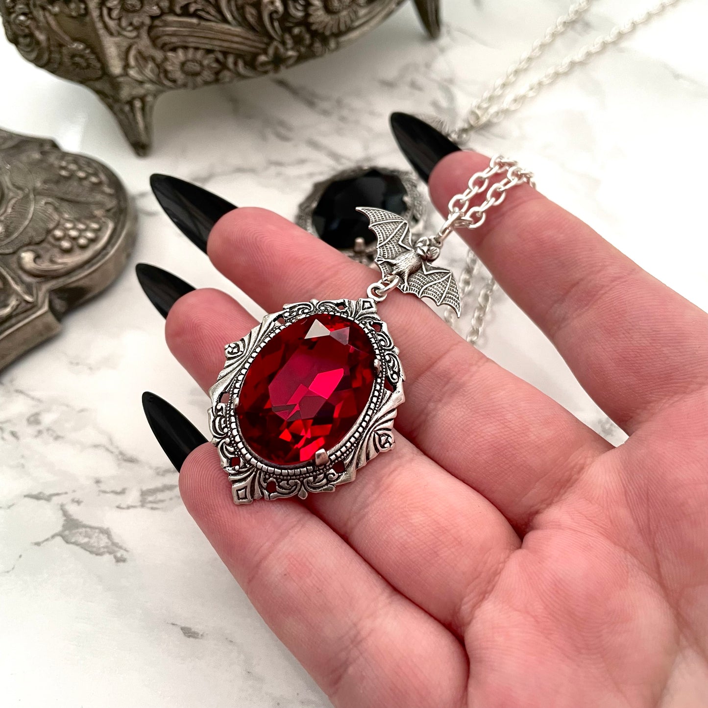 Bat necklace, silver bat necklace, bat necklace with red drop, silver bat necklace, dainty bat necklace, dainty goth necklace, Gothic drop necklace, red drop necklace, necklace with red drops, silver necklace with drops, gothic necklace, goth necklace, g