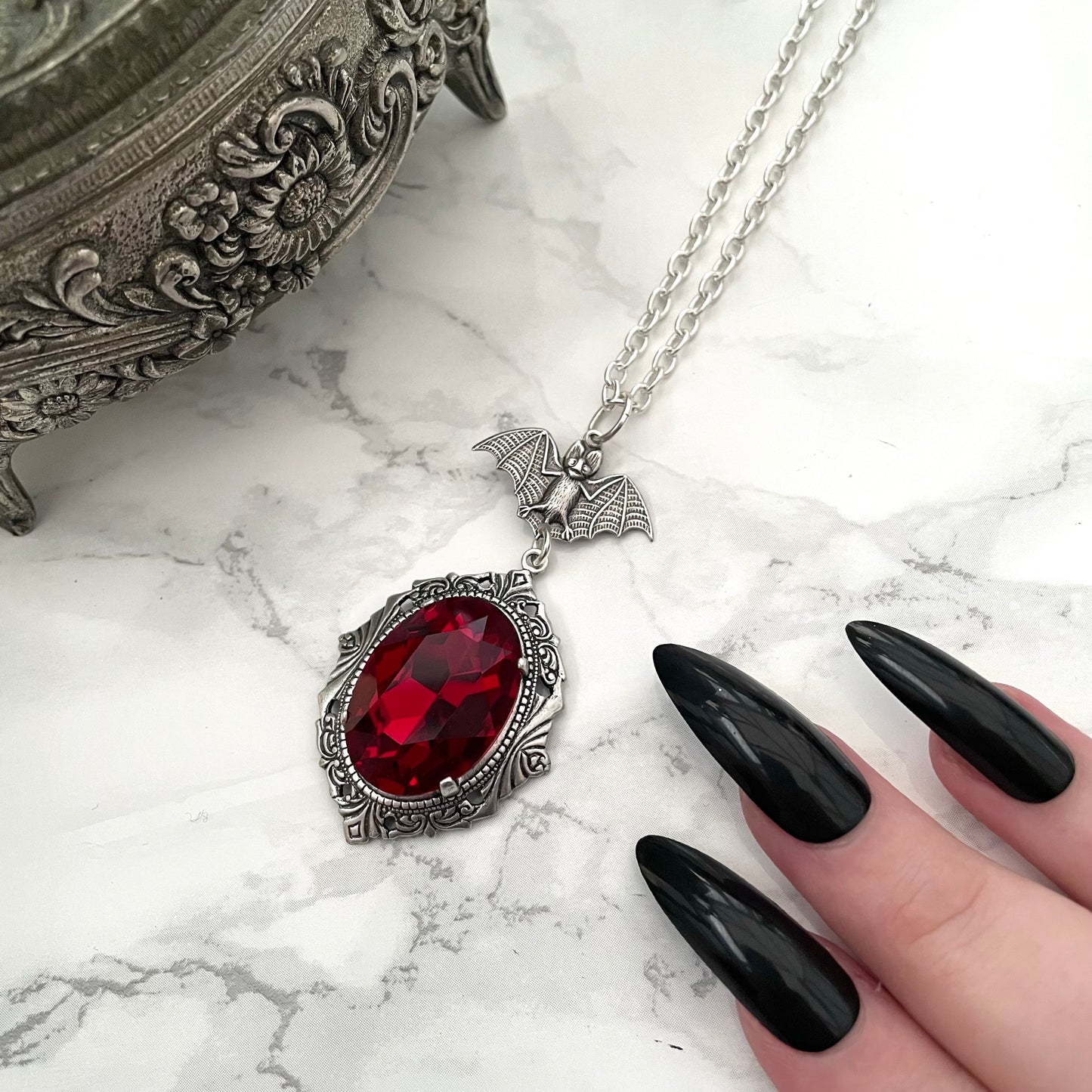 Bat necklace, silver bat necklace, bat necklace with red drop, silver bat necklace, dainty bat necklace, dainty goth necklace, Gothic drop necklace, red drop necklace, necklace with red drops, silver necklace with drops, gothic necklace, goth necklace, g