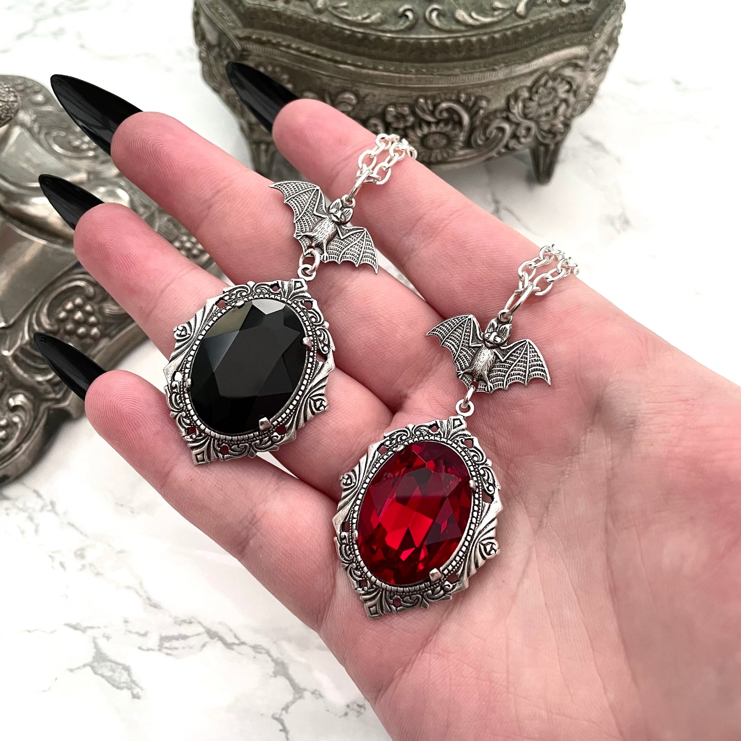 Bat necklace, silver bat necklace, bat necklace with red drop, silver bat necklace, dainty bat necklace, dainty goth necklace, Gothic drop necklace, red drop necklace, necklace with red drops, silver necklace with drops, gothic necklace, goth necklace, g