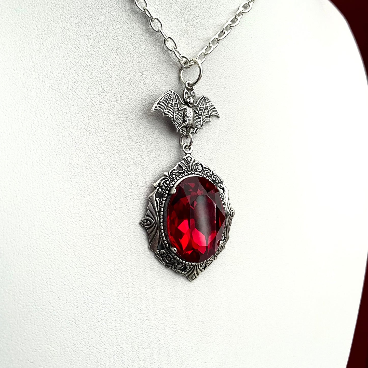 Bat necklace, silver bat necklace, bat necklace with red drop, silver bat necklace, dainty bat necklace, dainty goth necklace, Gothic drop necklace, red drop necklace, necklace with red drops, silver necklace with drops, gothic necklace, goth necklace, g