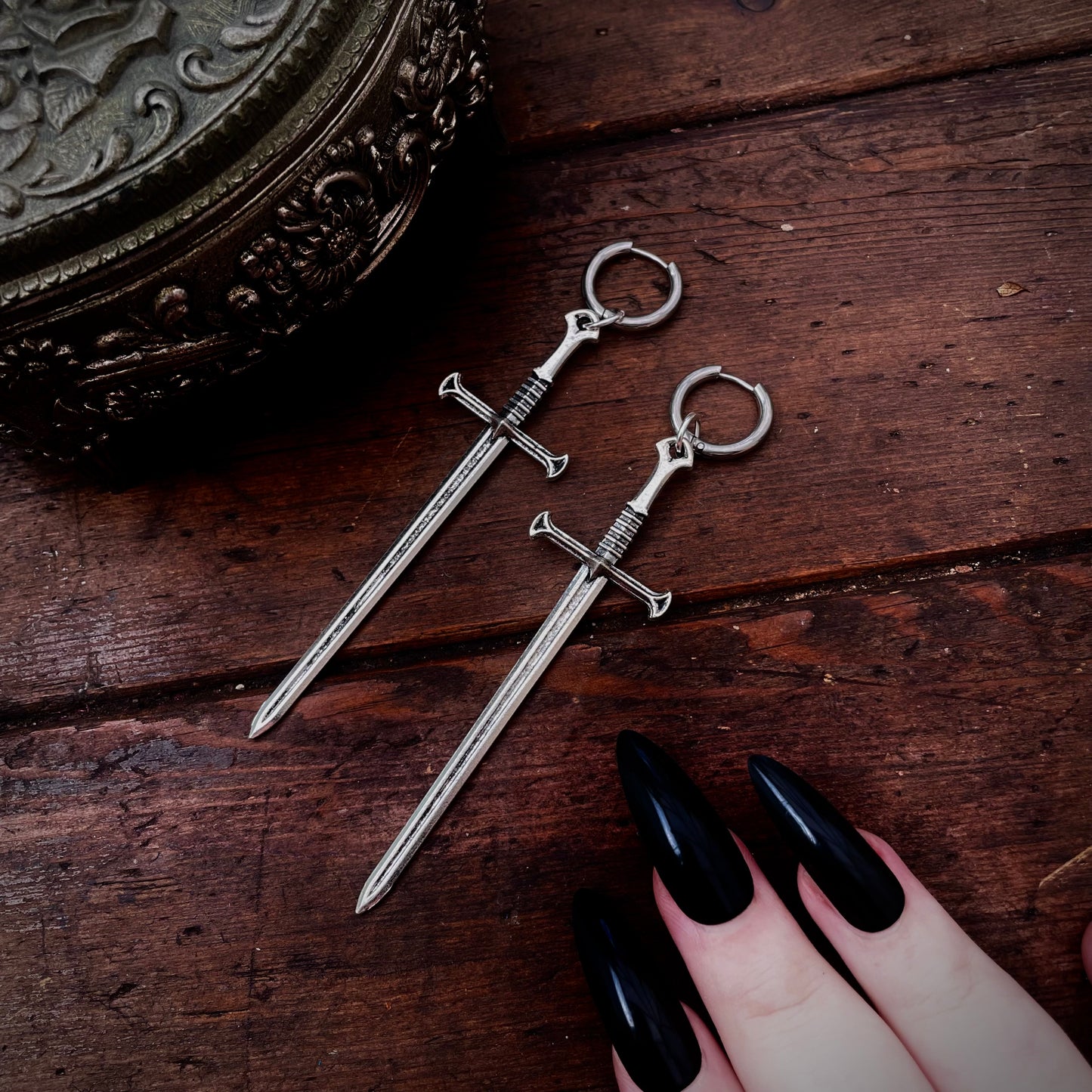 CLEARANCE! Silver Tone Sword Earrings