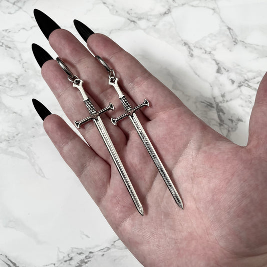 CLEARANCE! Silver Tone Sword Earrings