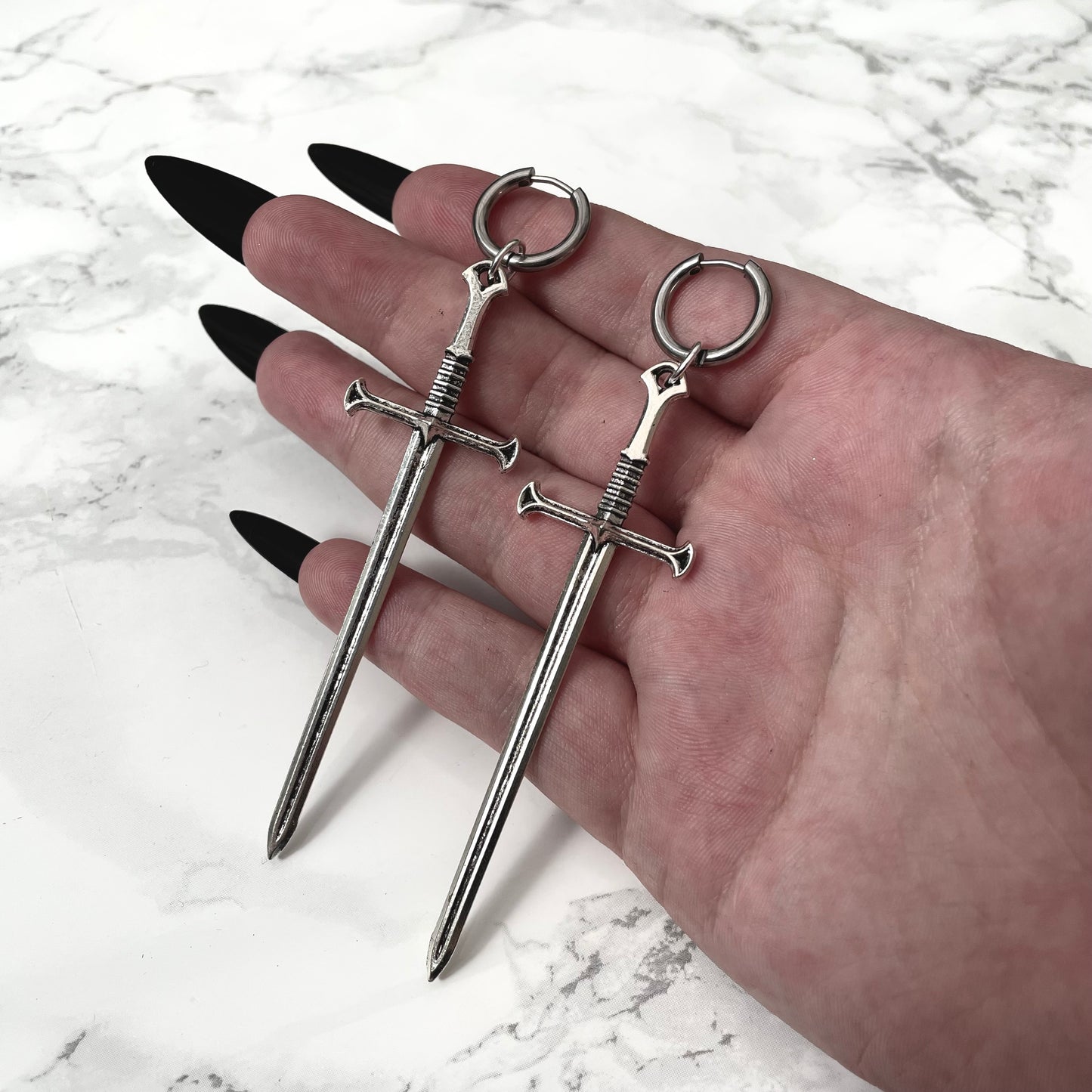 CLEARANCE! Silver Tone Sword Earrings