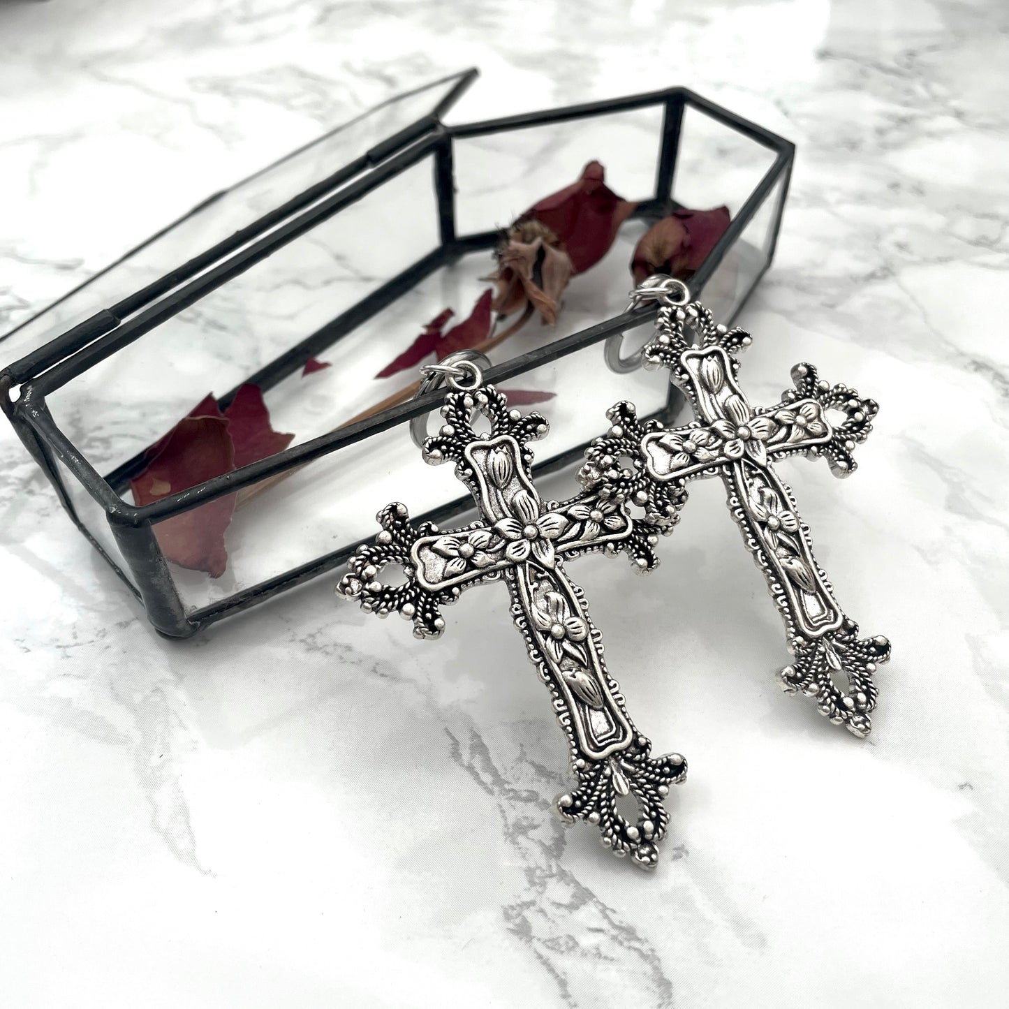 CLEARANCE! 'Last Rites' - Large Cross Earrings - Silver