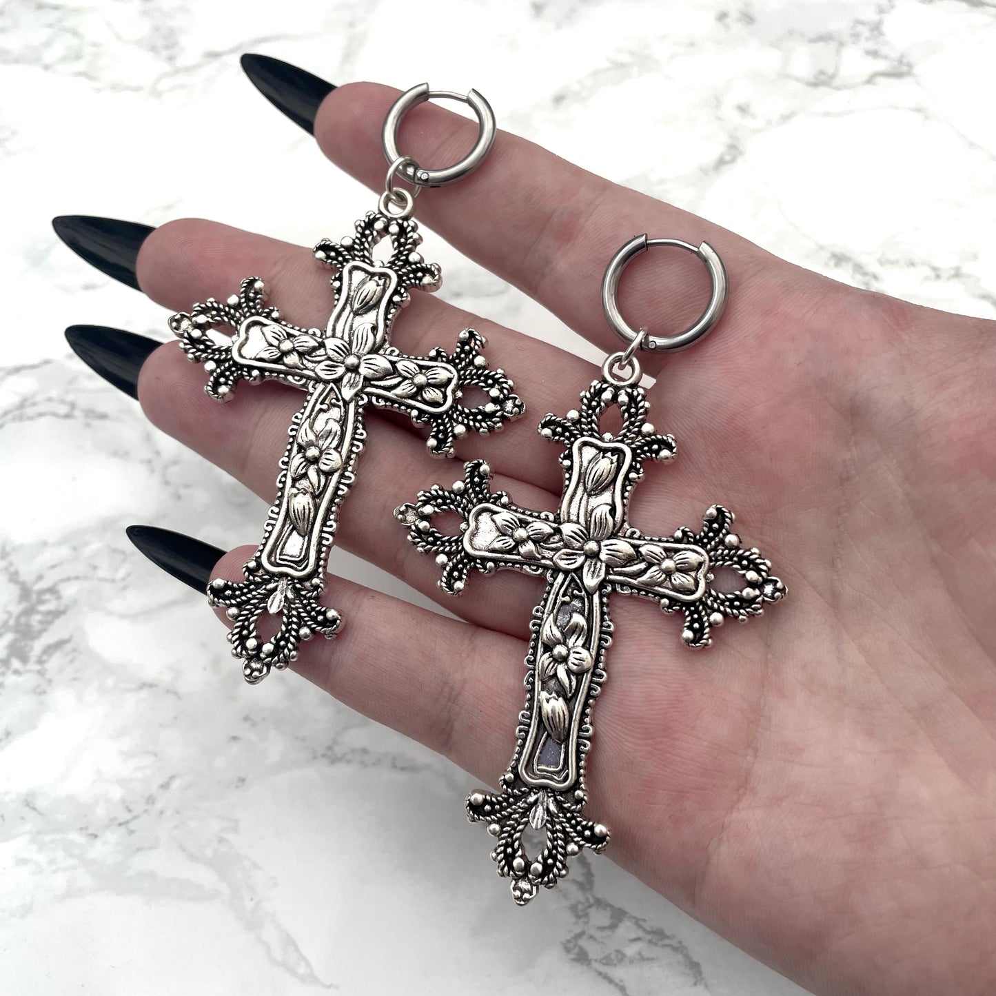 CLEARANCE! 'Last Rites' - Large Cross Earrings - Silver