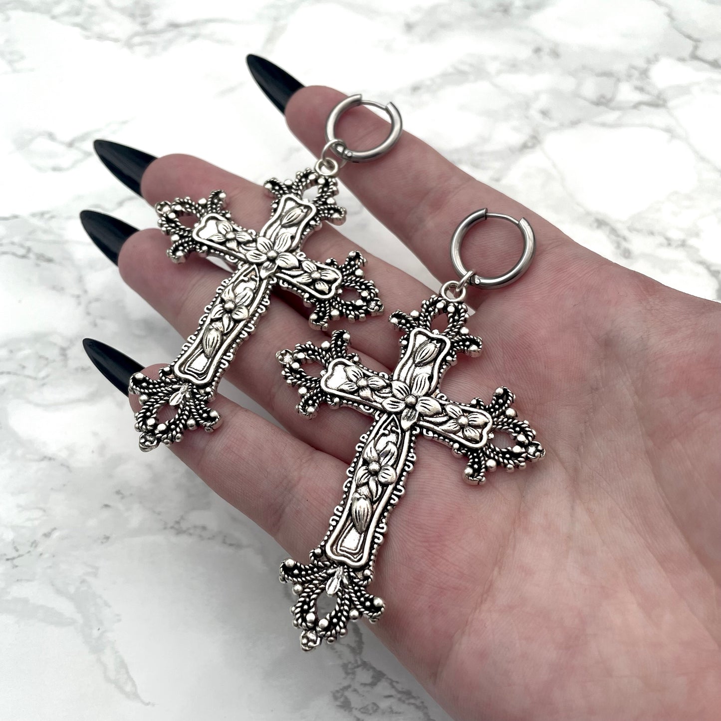 CLEARANCE! 'Last Rites' - Large Cross Earrings - Silver