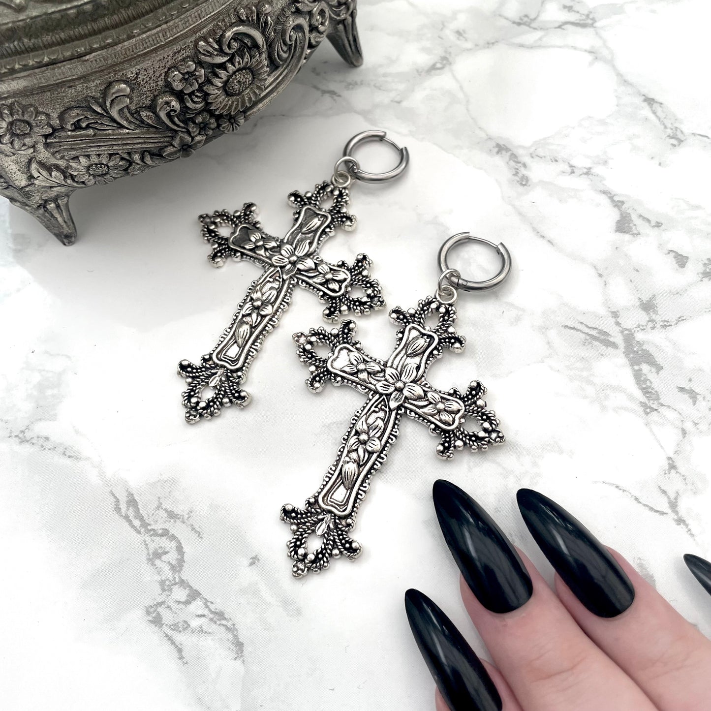 CLEARANCE! 'Last Rites' - Large Cross Earrings - Silver
