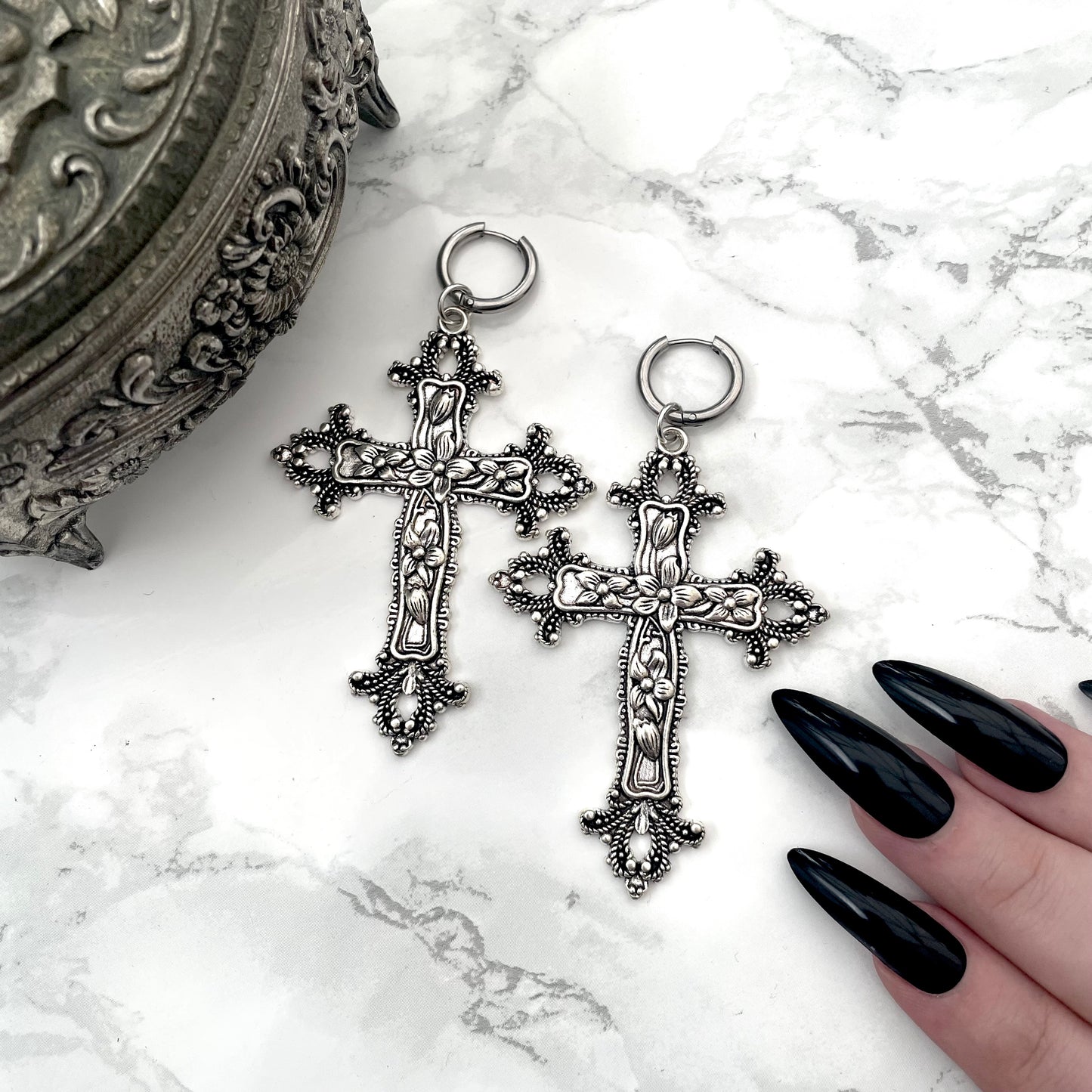 CLEARANCE! 'Last Rites' - Large Cross Earrings - Silver