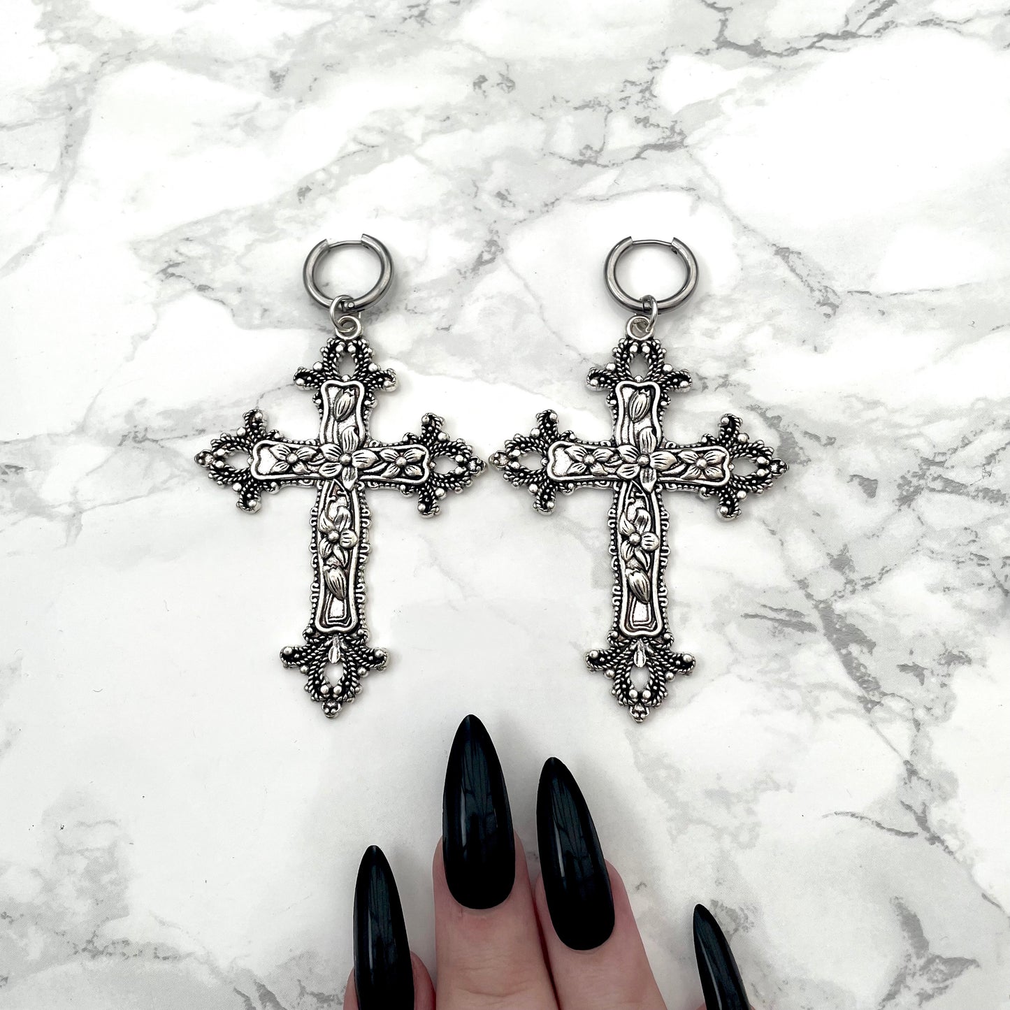 CLEARANCE! 'Last Rites' - Large Cross Earrings - Silver