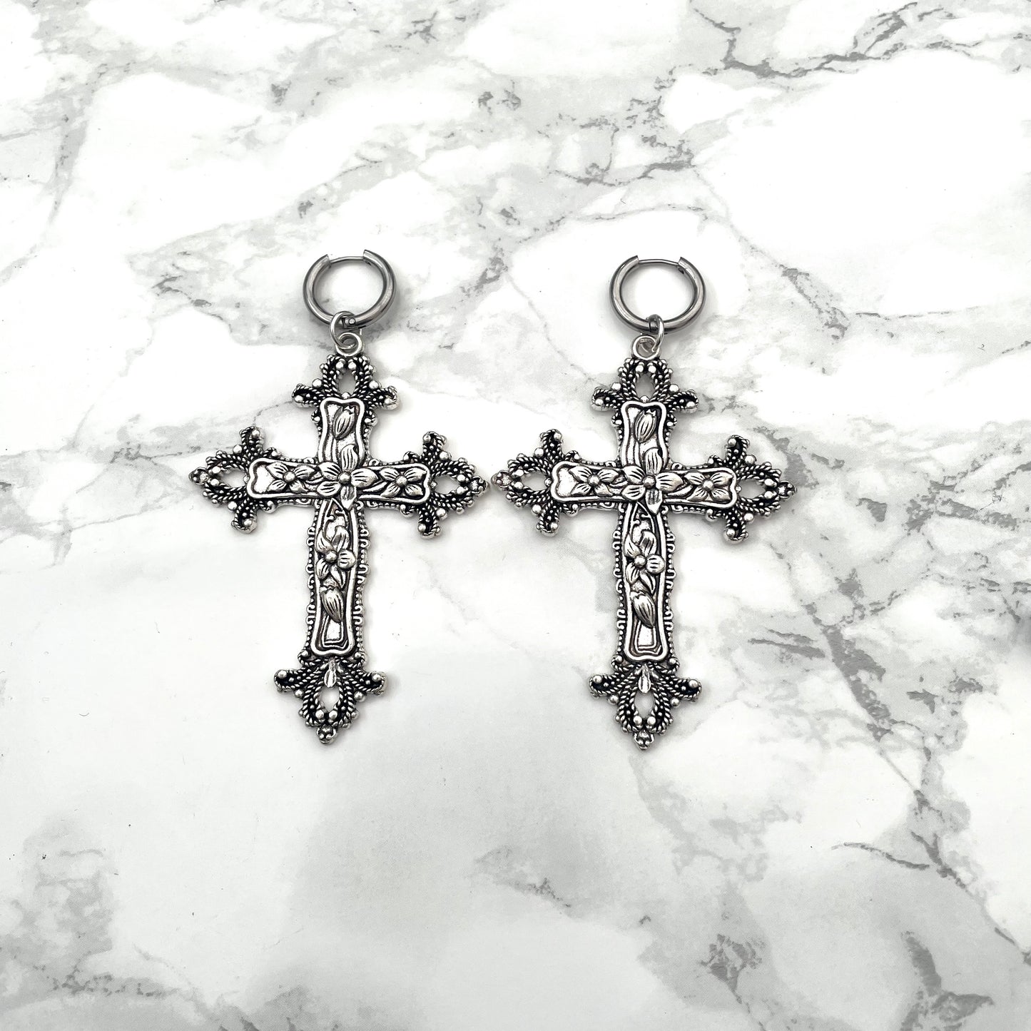 CLEARANCE! 'Last Rites' - Large Cross Earrings - Silver