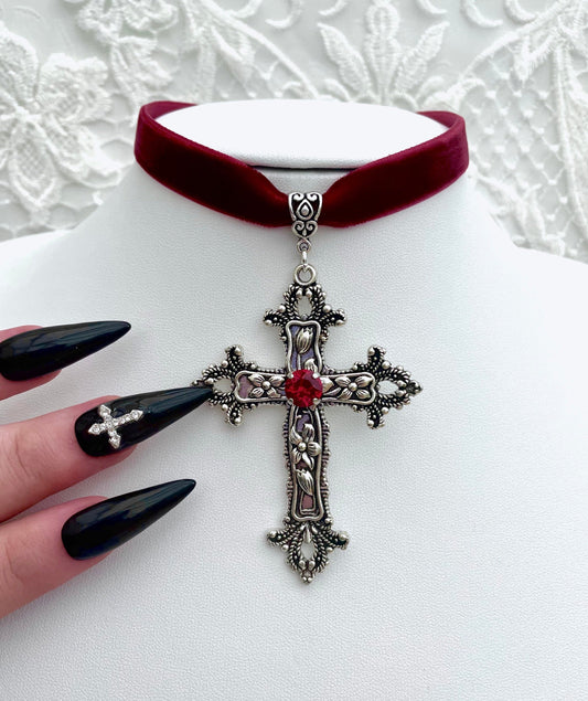 Velvet 'Sanctus Mortum' Choker (Blood Red)