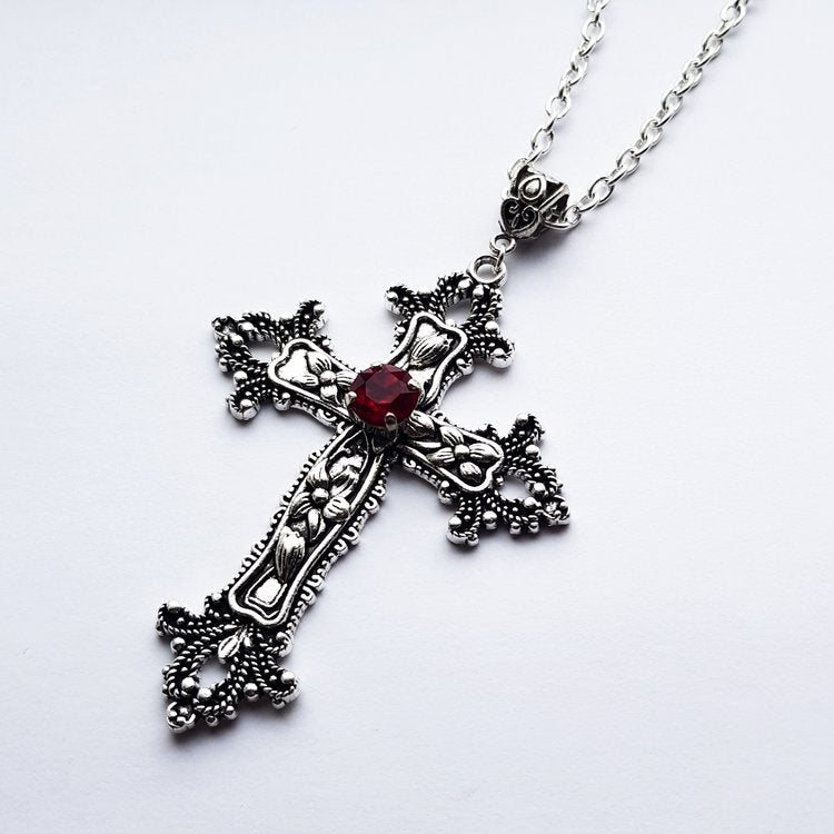 'Sanctus Mortum' - Large Cross Gothic Pendant Necklace - (Colour Options)
