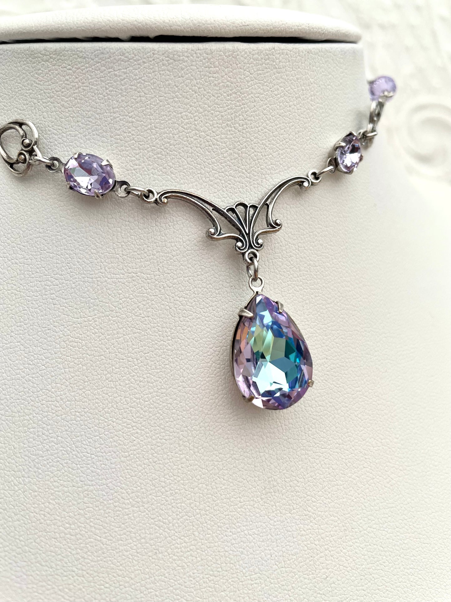 'Vesper' Necklace - Lavender Blue Ombre Glass Drop Necklace - Silver