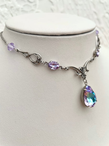 'Vesper' Necklace - Lavender Blue Ombre Glass Drop Necklace - Silver