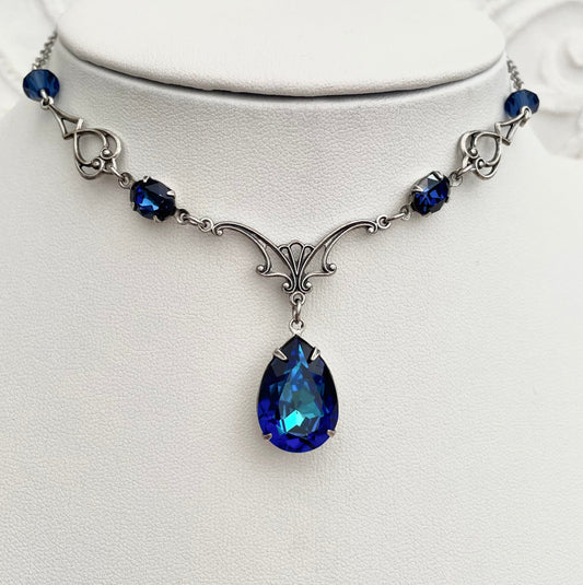 'Vesper' Necklace - Dark Blue Glass Drop Necklace *BACK ORDER*