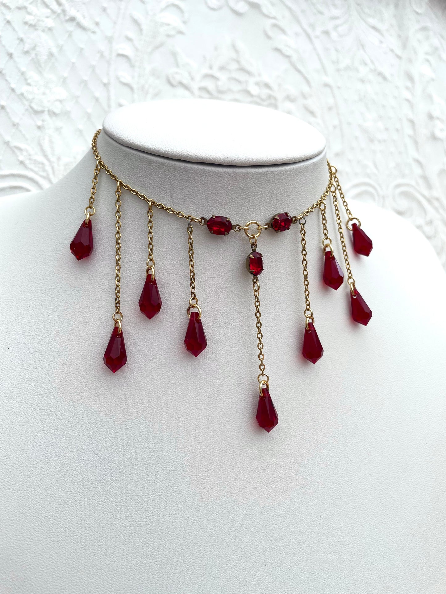 'Bloodlust' Necklace - Red Droplet Necklace - Gold Plated Steel