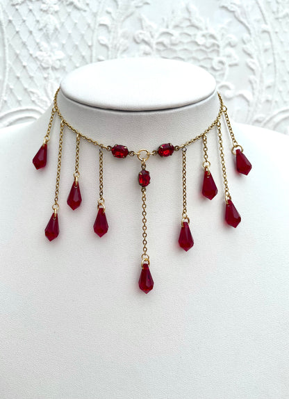 'Bloodlust' Necklace - Red Droplet Necklace - Gold Plated Steel