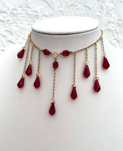 'Bloodlust' Necklace - Red Droplet Necklace - Gold Plated Steel