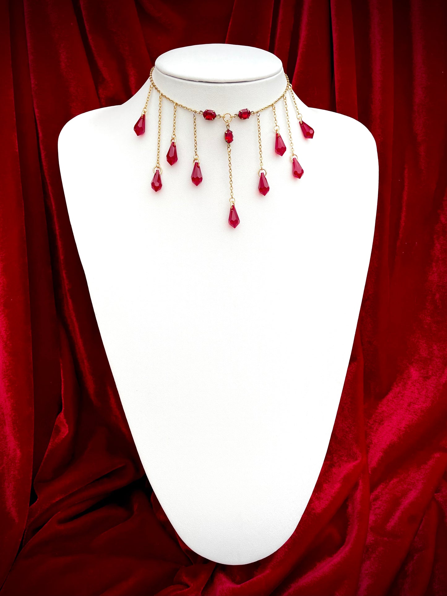 'Bloodlust' Necklace - Red Droplet Necklace - Gold Plated Steel