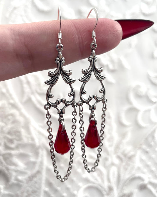 'Lenore' Drop Earrings (Blood Red)