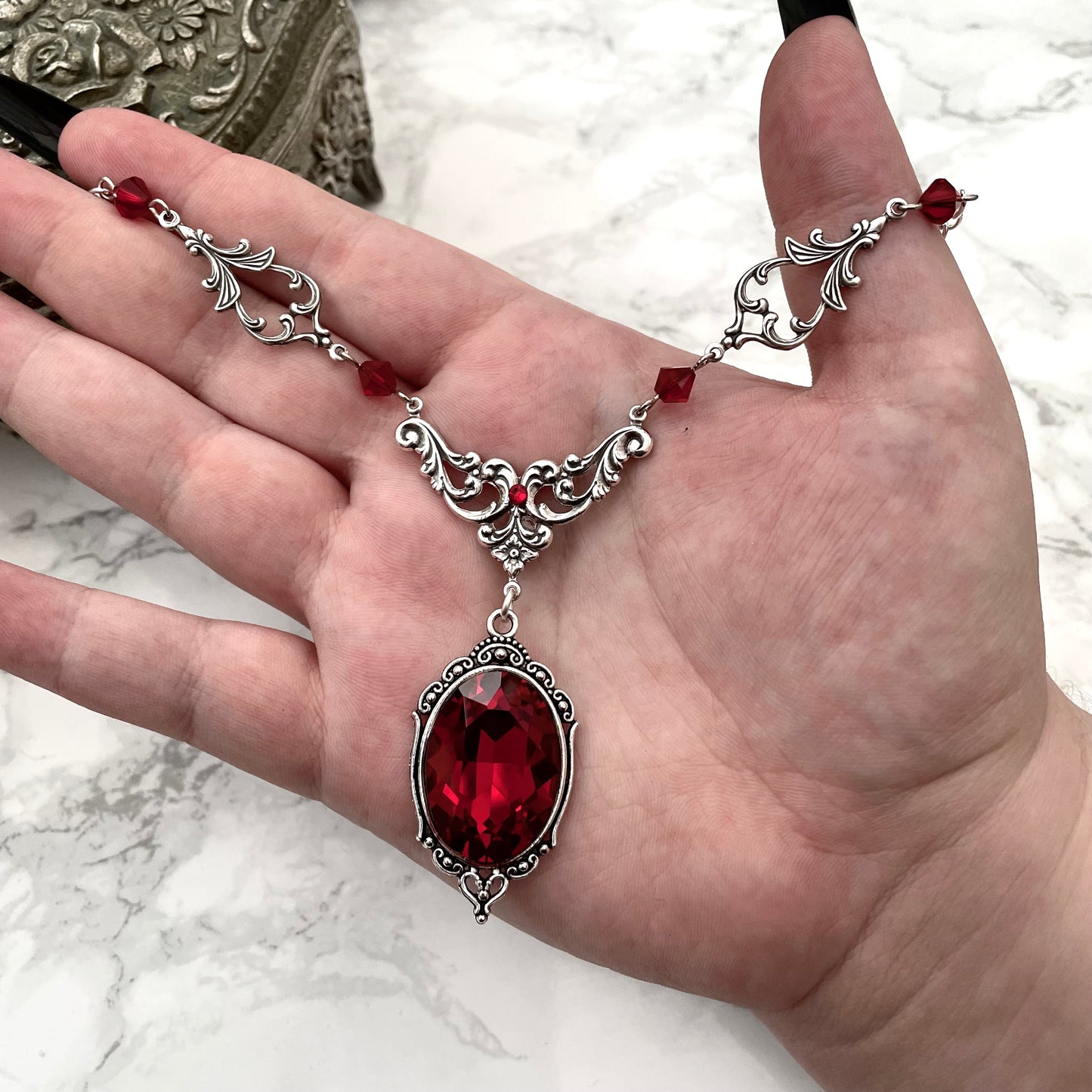 Gothic drop necklace, red drop necklace, necklace with red drops, silver necklace with drops, gothic necklace, goth necklace, goth jewellery, goth jewelry, vampire necklace, vampire choker, vampire drop necklace, blood drop necklace, blood drop choker, bl