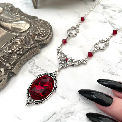 Gothic drop necklace, red drop necklace, necklace with red drops, silver necklace with drops, gothic necklace, goth necklace, goth jewellery, goth jewelry, vampire necklace, vampire choker, vampire drop necklace, blood drop necklace, blood drop choker, bl