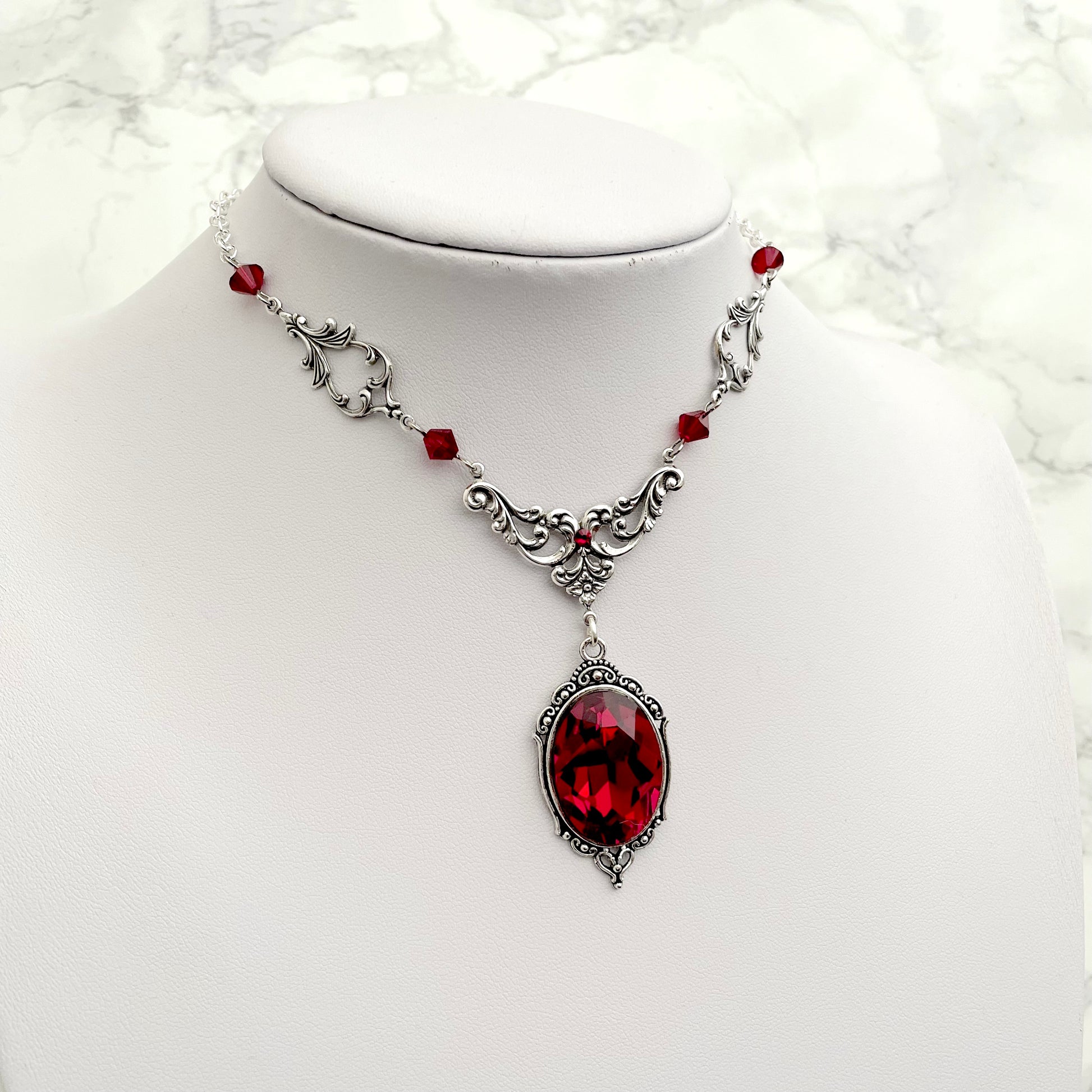 Gothic drop necklace, red drop necklace, necklace with red drops, silver necklace with drops, gothic necklace, goth necklace, goth jewellery, goth jewelry, vampire necklace, vampire choker, vampire drop necklace, blood drop necklace, blood drop choker, bl