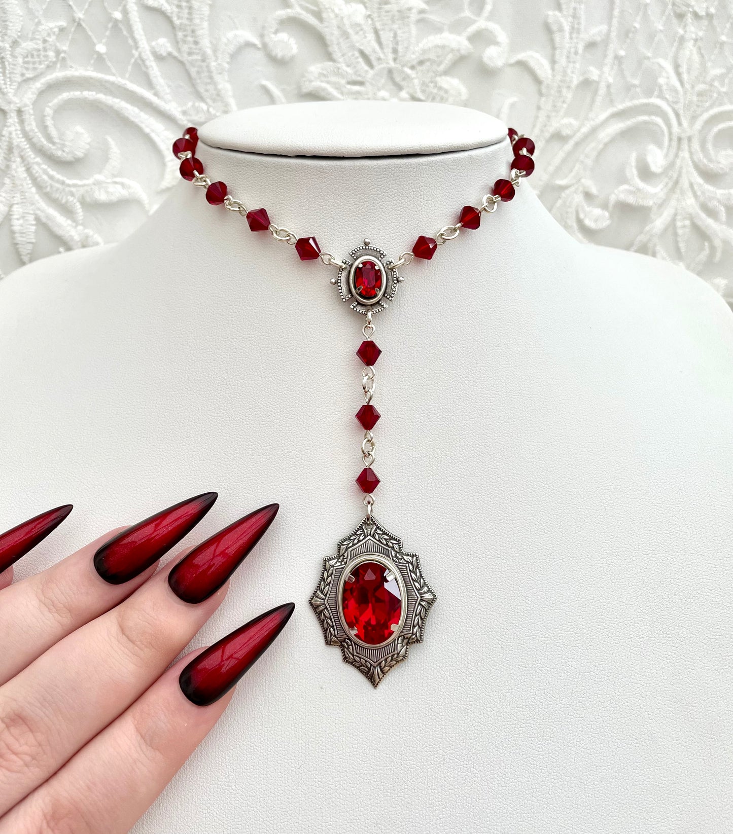 'Draconia' Lariat Y Shape Necklace (Blood Red)