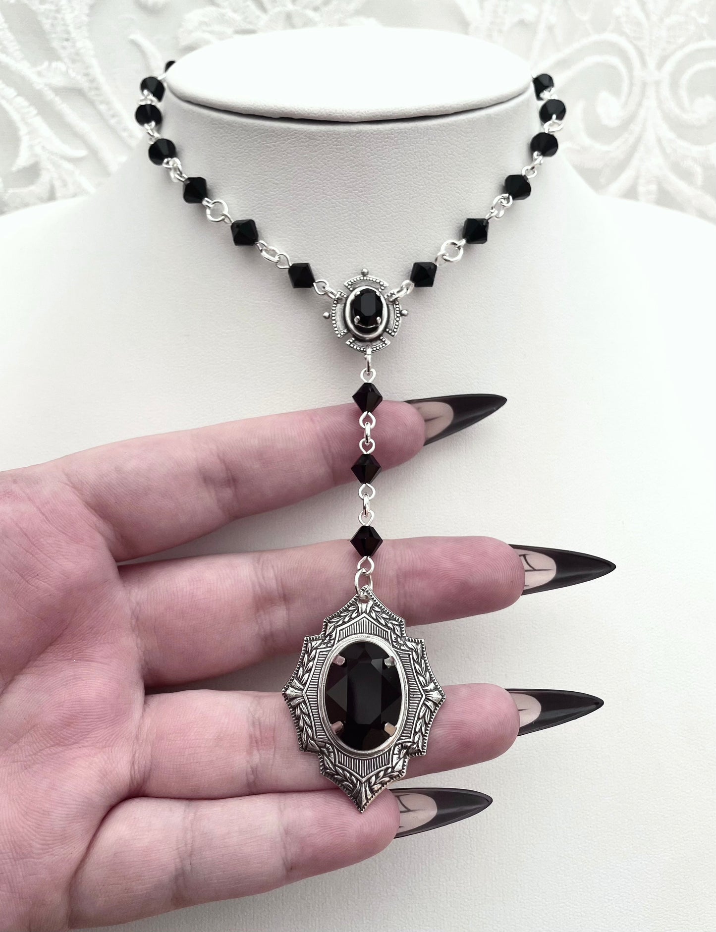 'Draconia' Lariat Y Shape Necklace (Death Black)