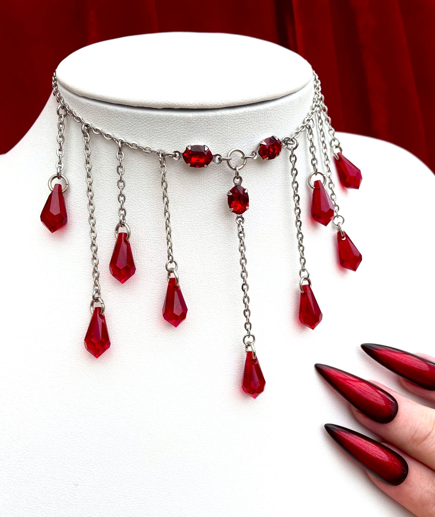 Dainty blood drop necklace, dainty necklace, dainty blood necklace, dainty drop necklace, dainty red drop necklace, Gothic drop necklace, red drop necklace, necklace with red drops, silver necklace with drops, gothic necklace, goth necklace, goth jeweller