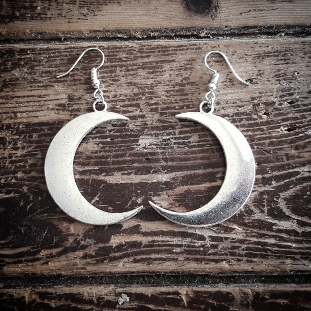 Silver Tone Moon Earrings