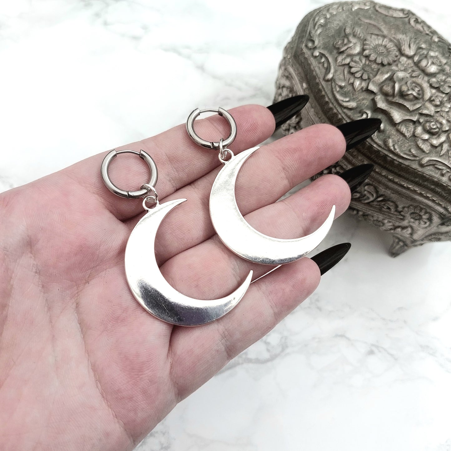 Silver Tone Moon Earrings