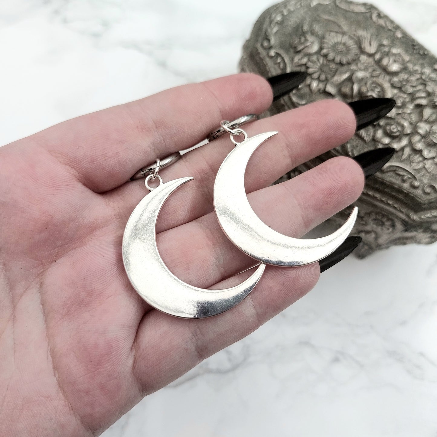 Silver Tone Moon Earrings