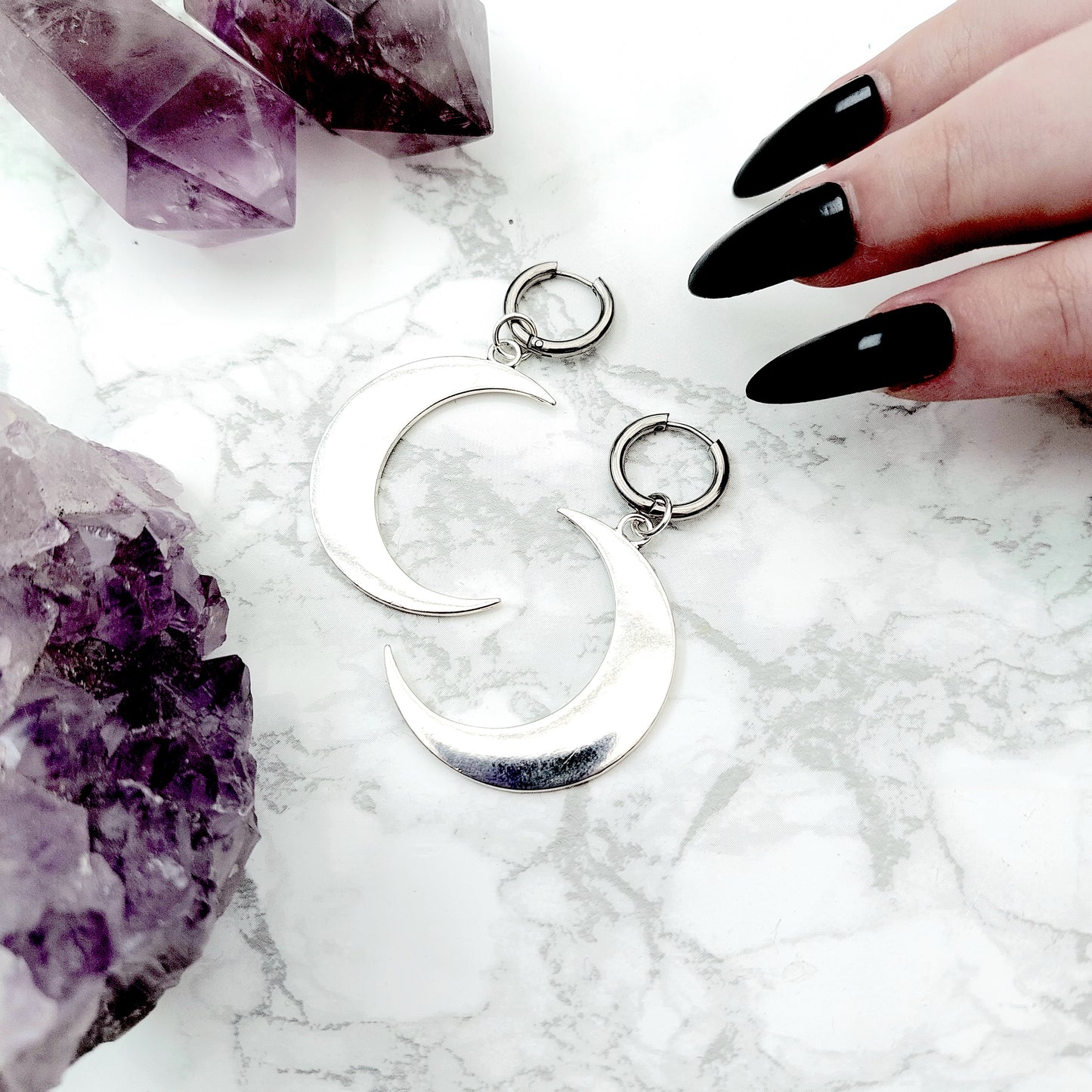 Silver Tone Moon Earrings