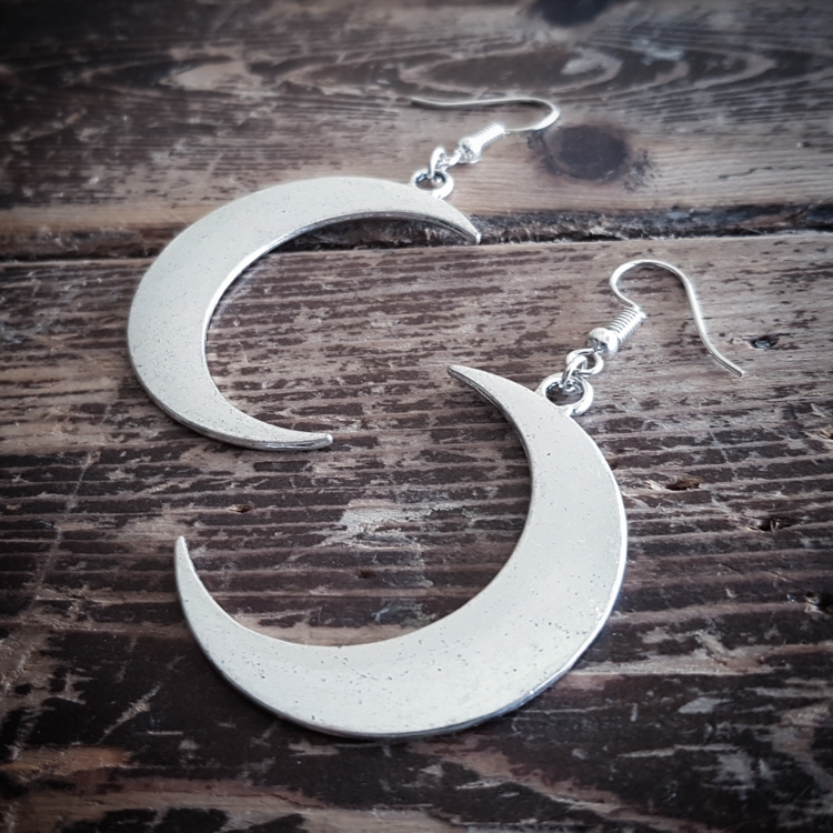 Silver Tone Moon Earrings