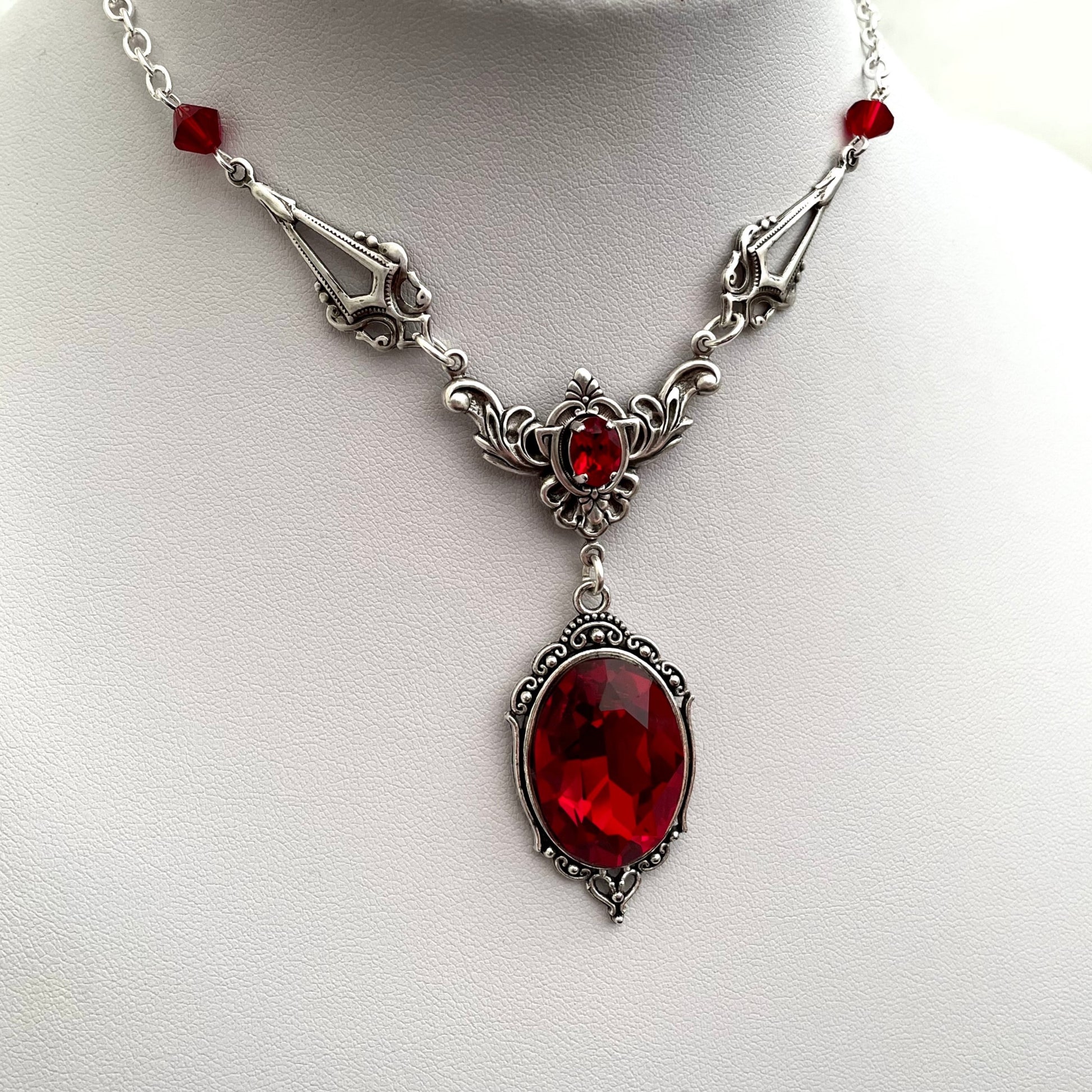 Gothic drop necklace, red drop necklace, necklace with red drops, silver necklace with drops, gothic necklace, goth necklace, goth jewellery, goth jewelry, vampire necklace, vampire choker, vampire drop necklace, blood drop necklace, blood drop choker, bl
