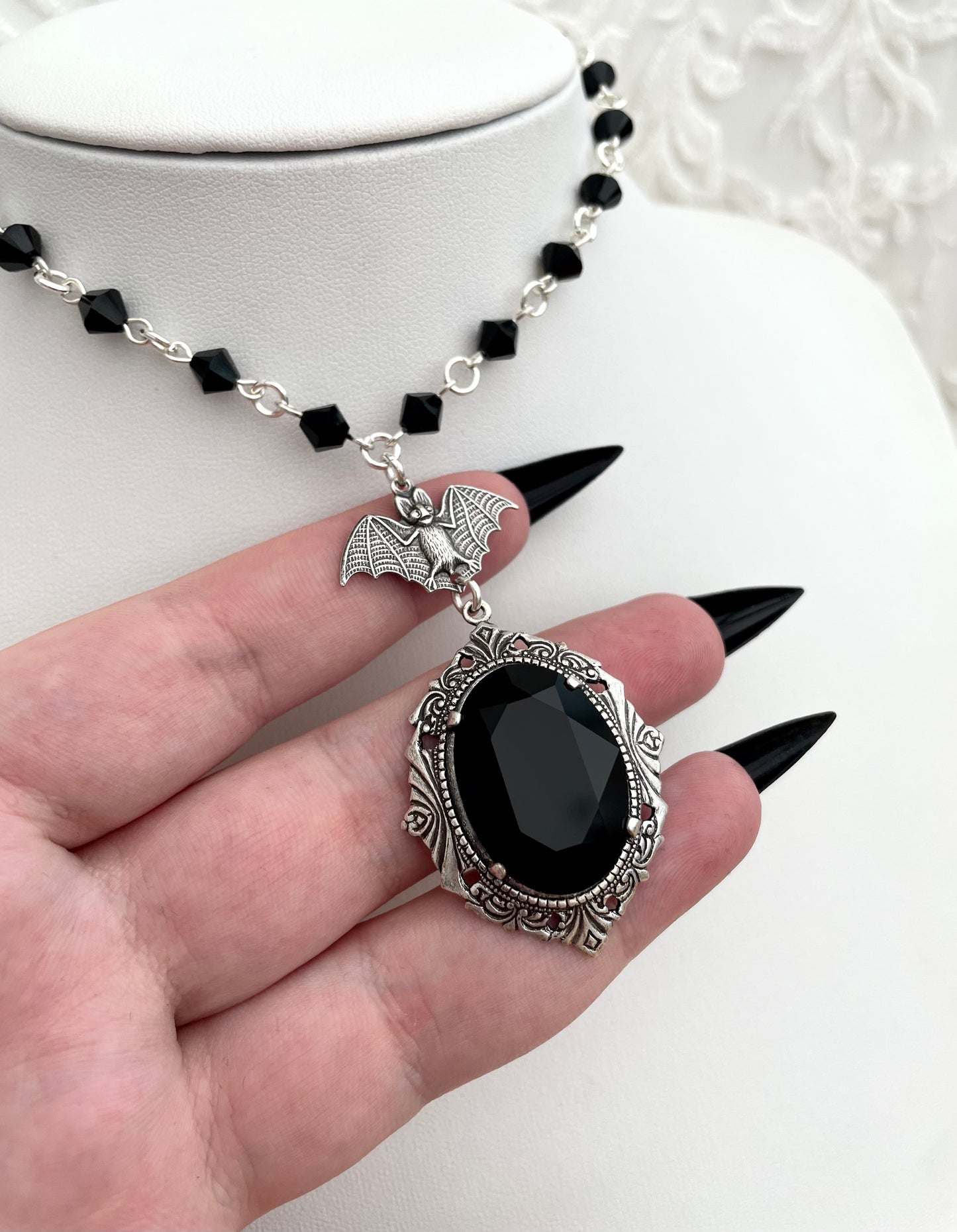 Beaded 'Crypt' Necklace (Death Black)
